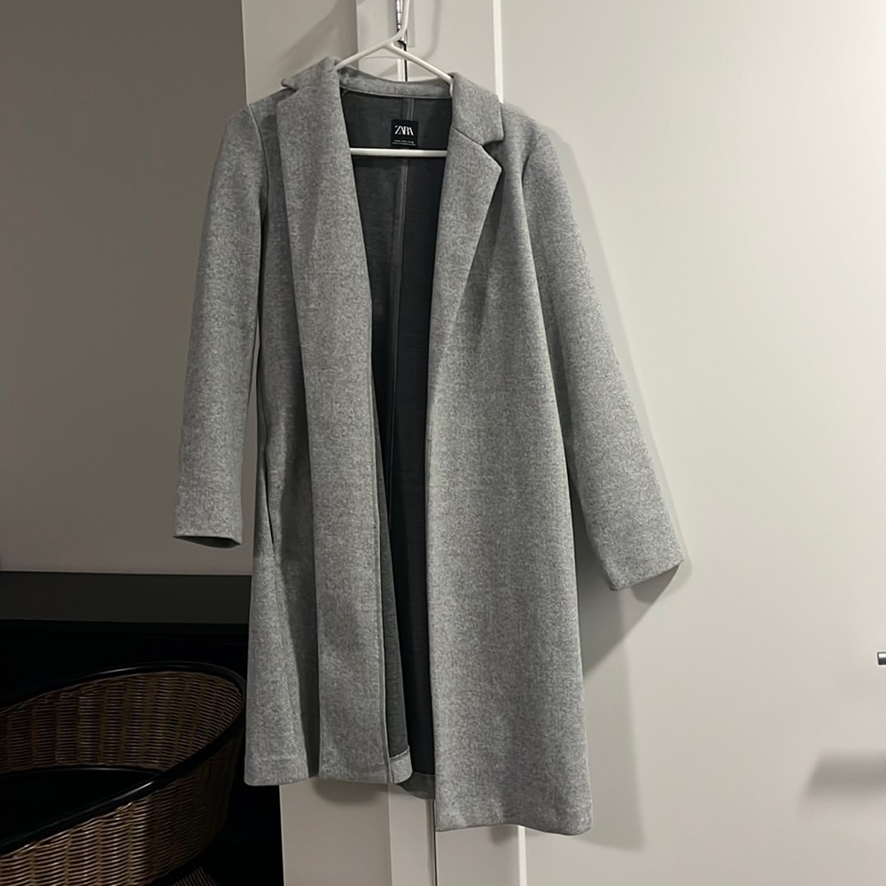 Zara Long Wool Grey Coat Womens S